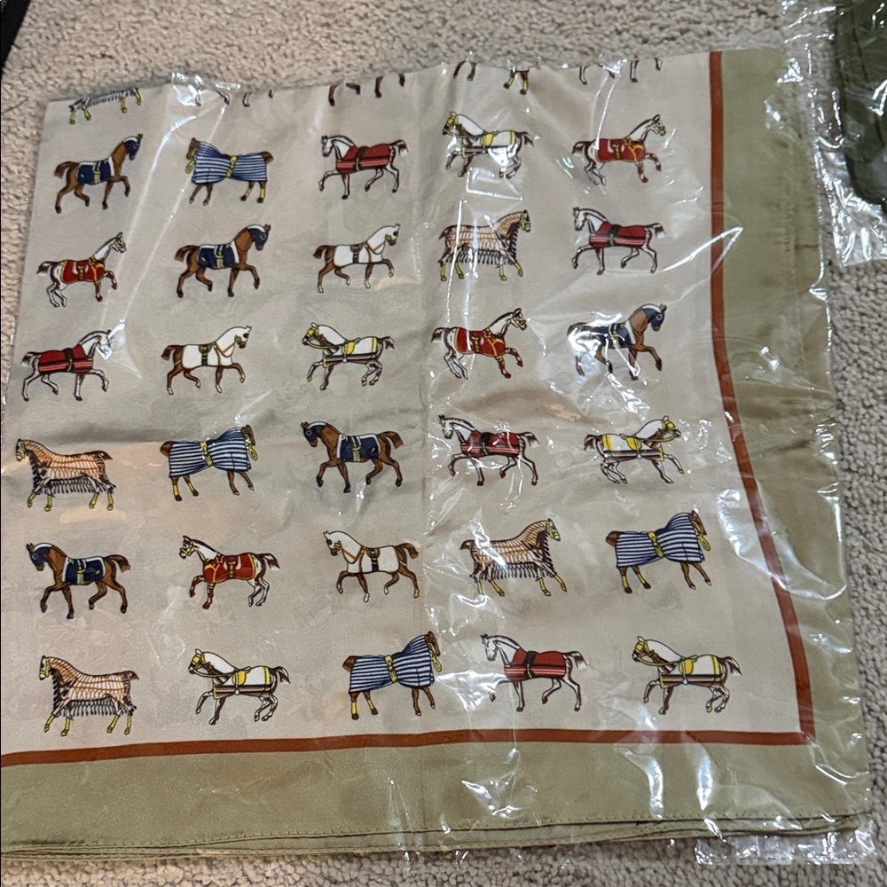 Horse Print Scarf with Beige Border